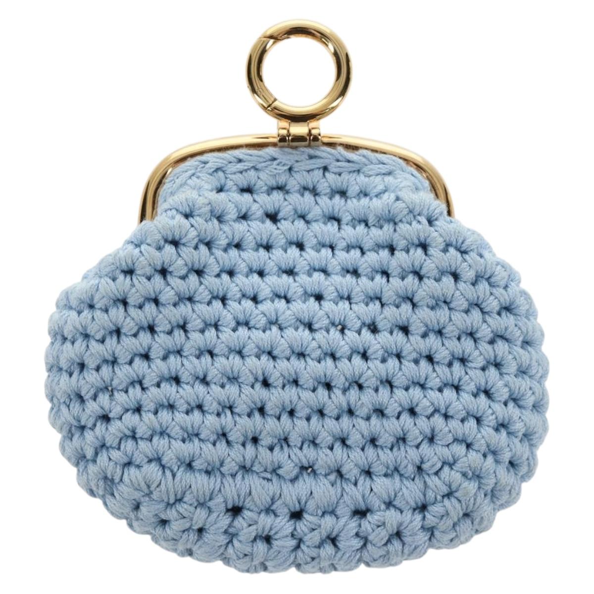 FENDI Coin Purse Canvas Light Blue Gold Auth 203623M