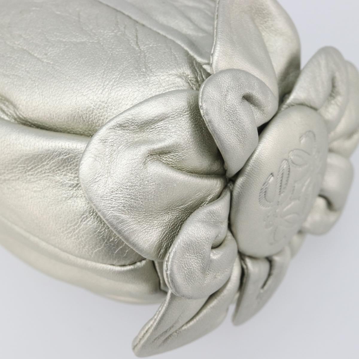 CELINE Pouch Leather Silver Gold Auth 203624A