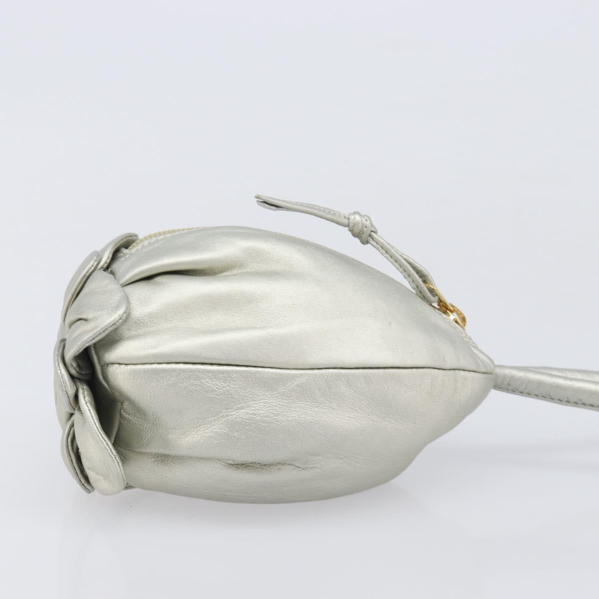 CELINE Pouch Leather Silver Gold Auth 203624A