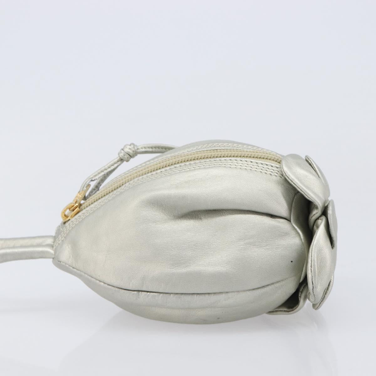 CELINE Pouch Leather Silver Gold Auth 203624A