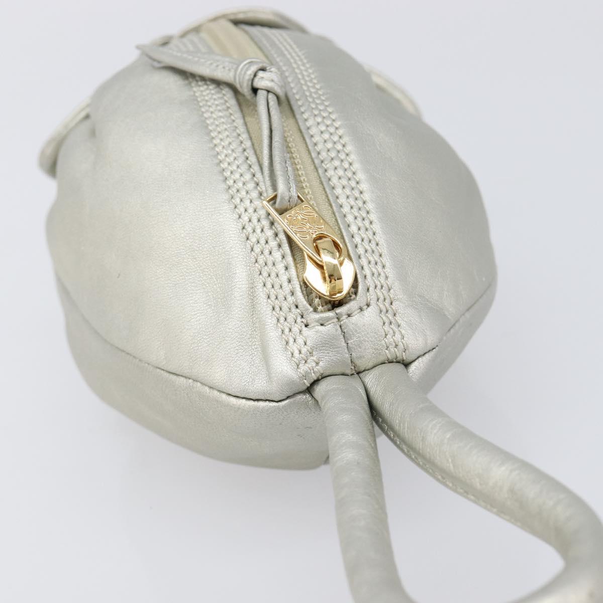 CELINE Pouch Leather Silver Gold Auth 203624A