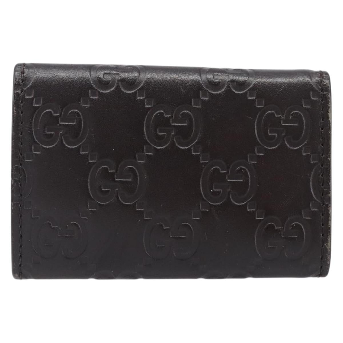GUCCI GG Canvas Guccissima Key Case Leather Dark Brown Silver 138093 Auth 203625