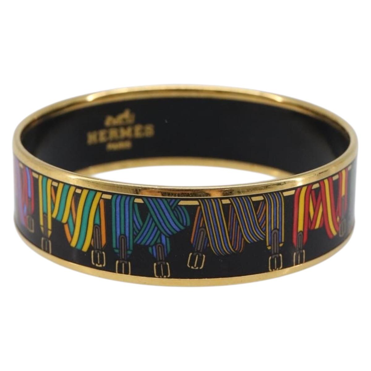 HERMES Bangle Emaille GM Metal Gold Tone Auth 203626M