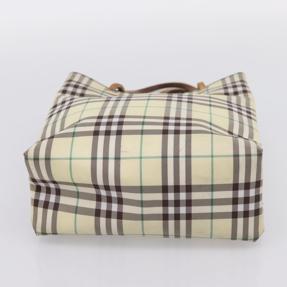 BURBERRY Nova Check Hand Bag Canvas Beige Silver Auth 203632