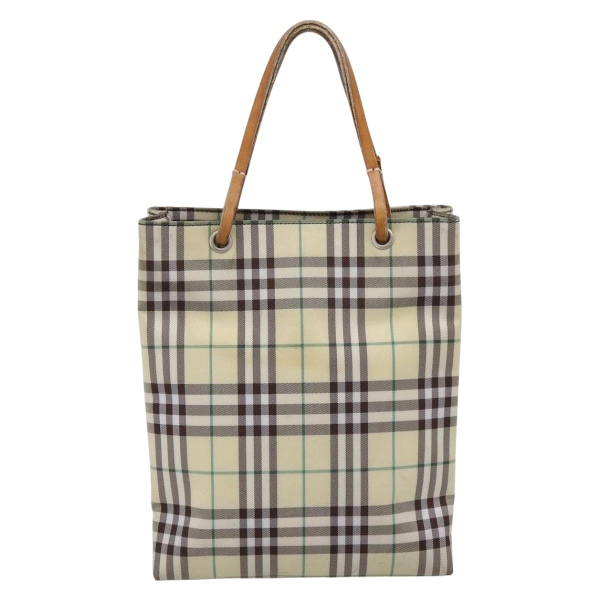 BURBERRY Nova Check Hand Bag Canvas Beige Silver Auth 203632