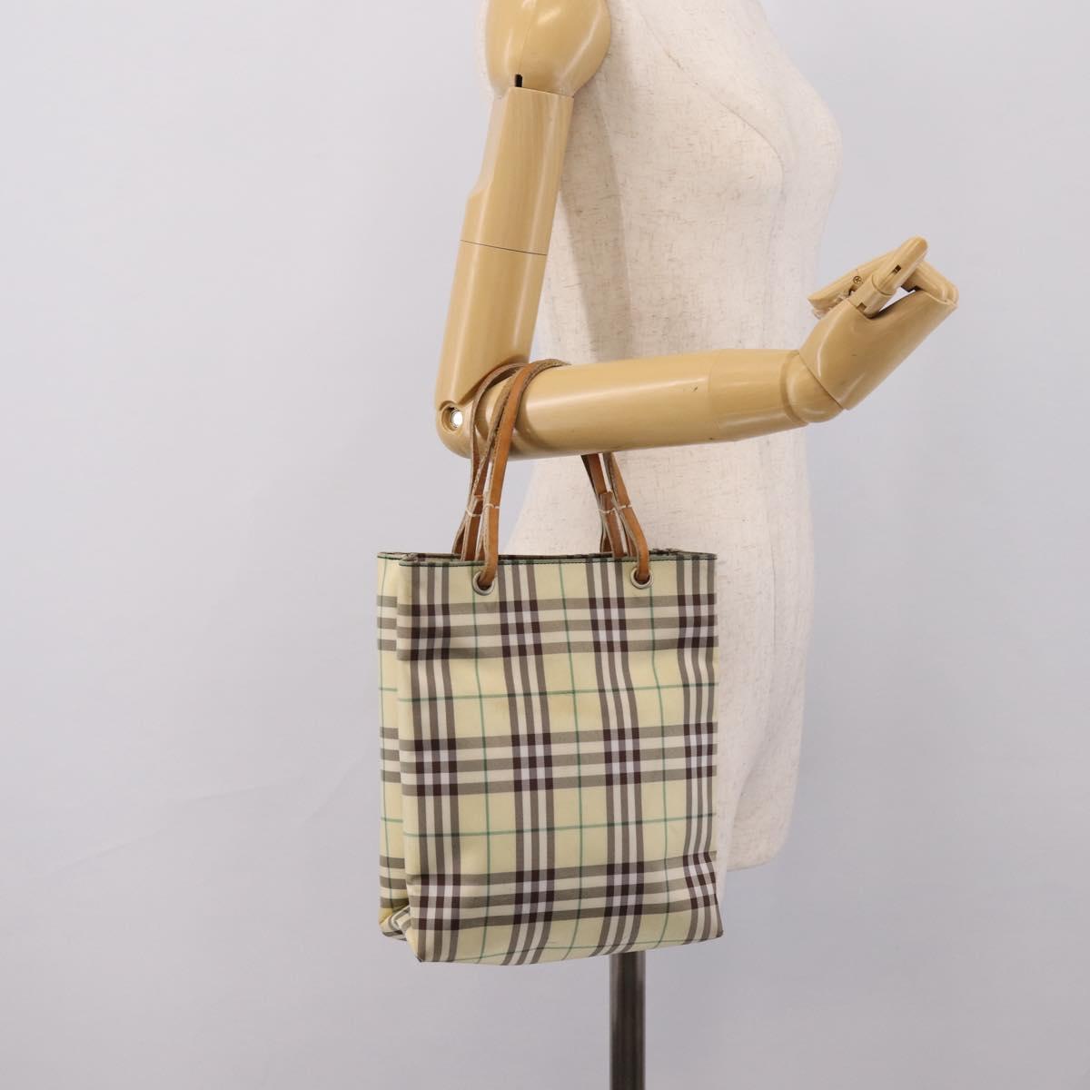 BURBERRY Nova Check Hand Bag Canvas Beige Silver Auth 203632