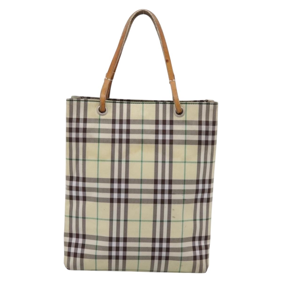BURBERRY Nova Check Hand Bag Canvas Beige Silver Auth 203632