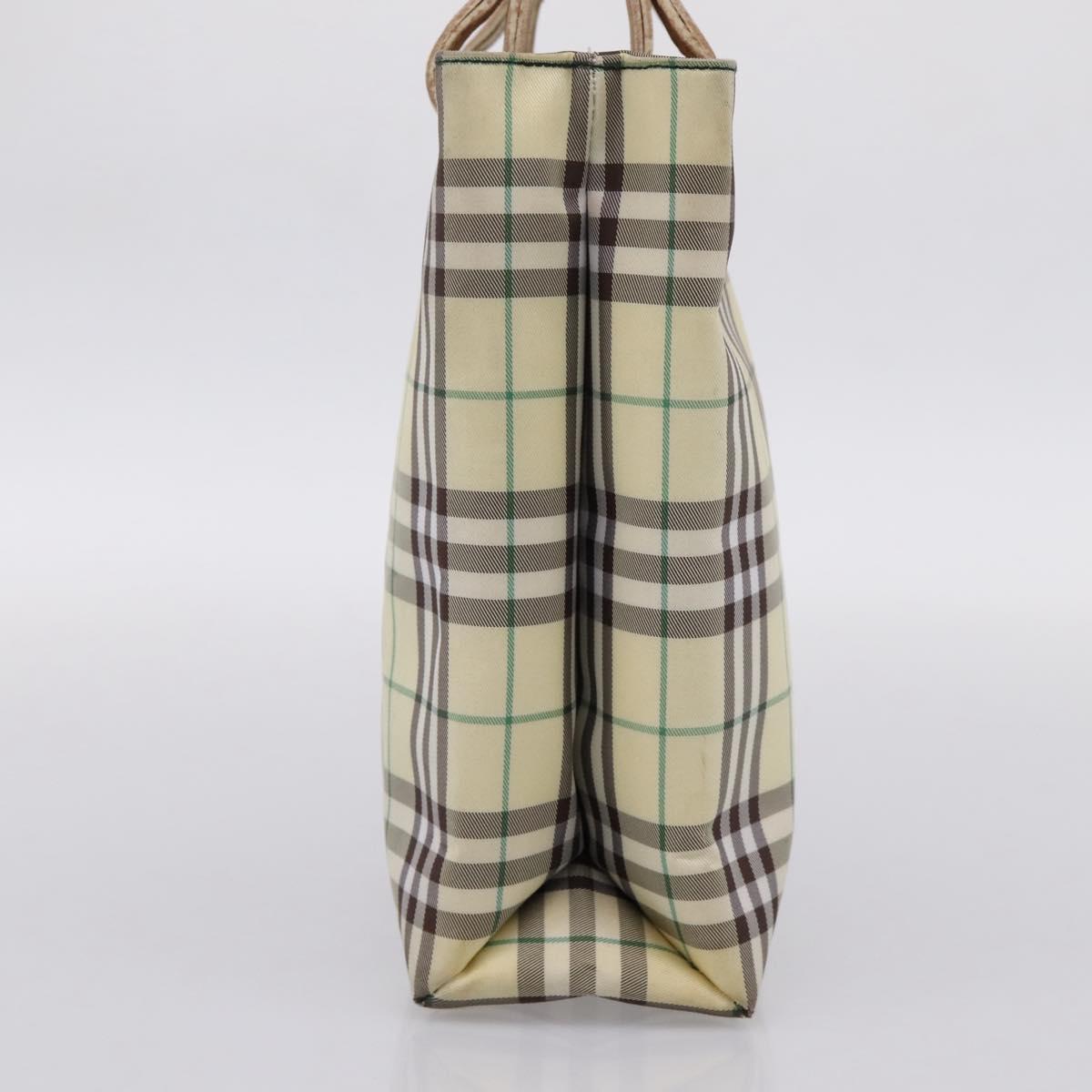 BURBERRY Nova Check Hand Bag Canvas Beige Silver Auth 203632