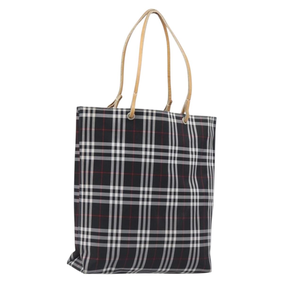 BURBERRY Nova Check Tote Bag Canvas Black Silver Auth 203633