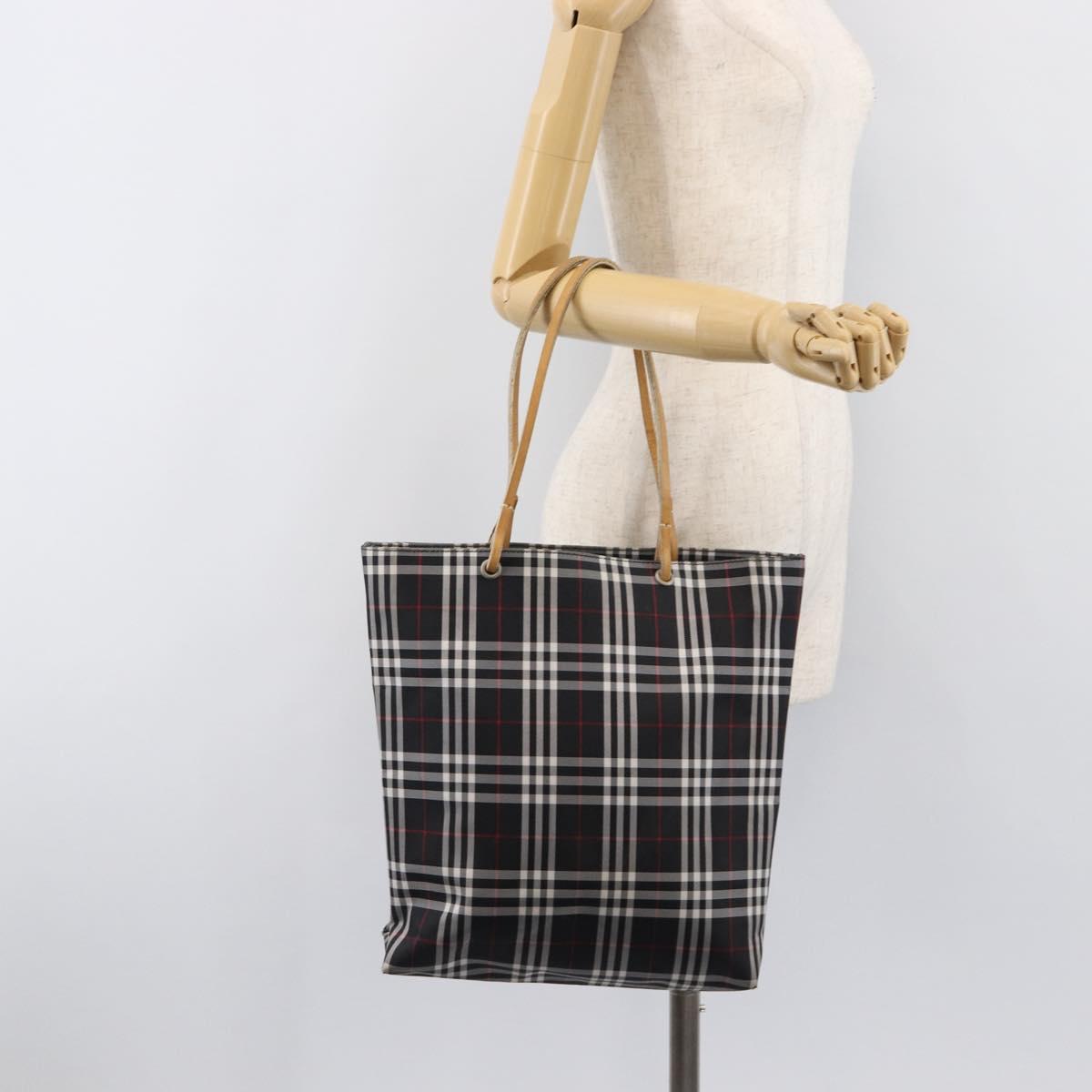 BURBERRY Nova Check Tote Bag Canvas Black Silver Auth 203633