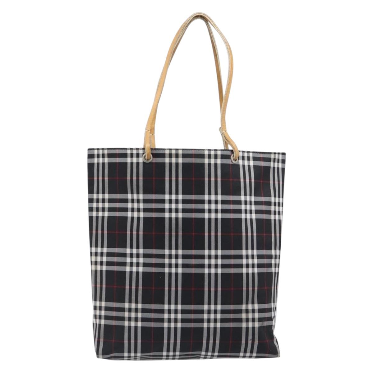BURBERRY Nova Check Tote Bag Canvas Black Silver Auth 203633