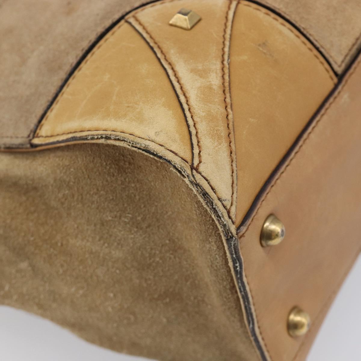 GUCCI GG Canvas Hand Bag Suede Beige Gold 120897 Auth 203634