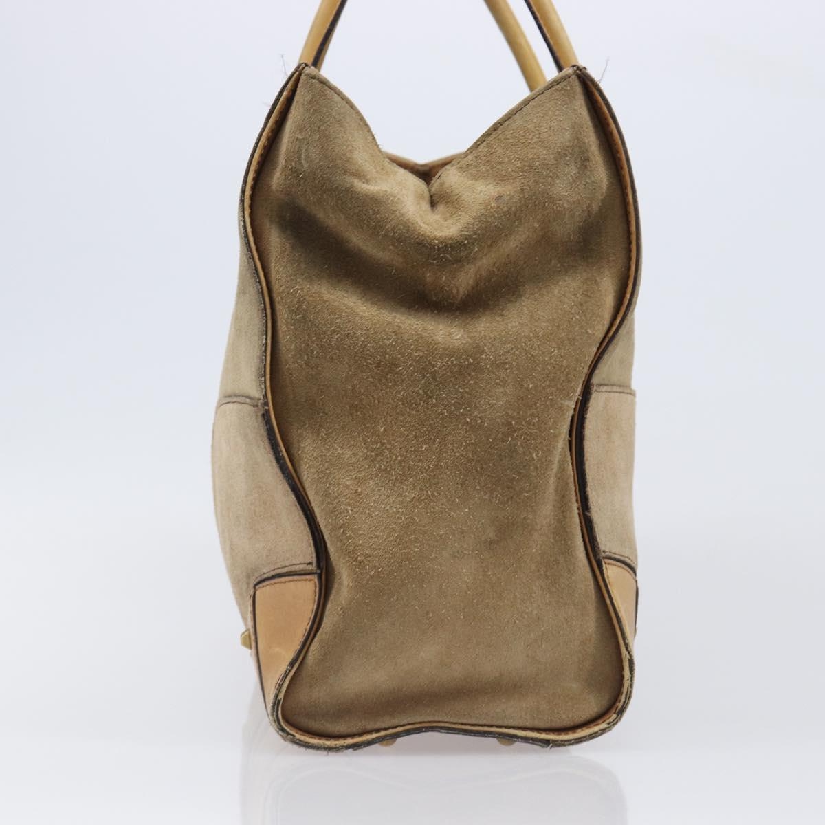 GUCCI GG Canvas Hand Bag Suede Beige Gold 120897 Auth 203634