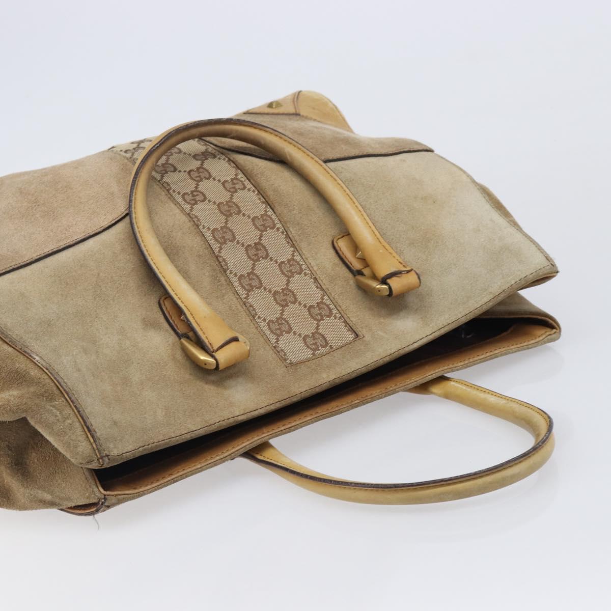 GUCCI GG Canvas Hand Bag Suede Beige Gold 120897 Auth 203634