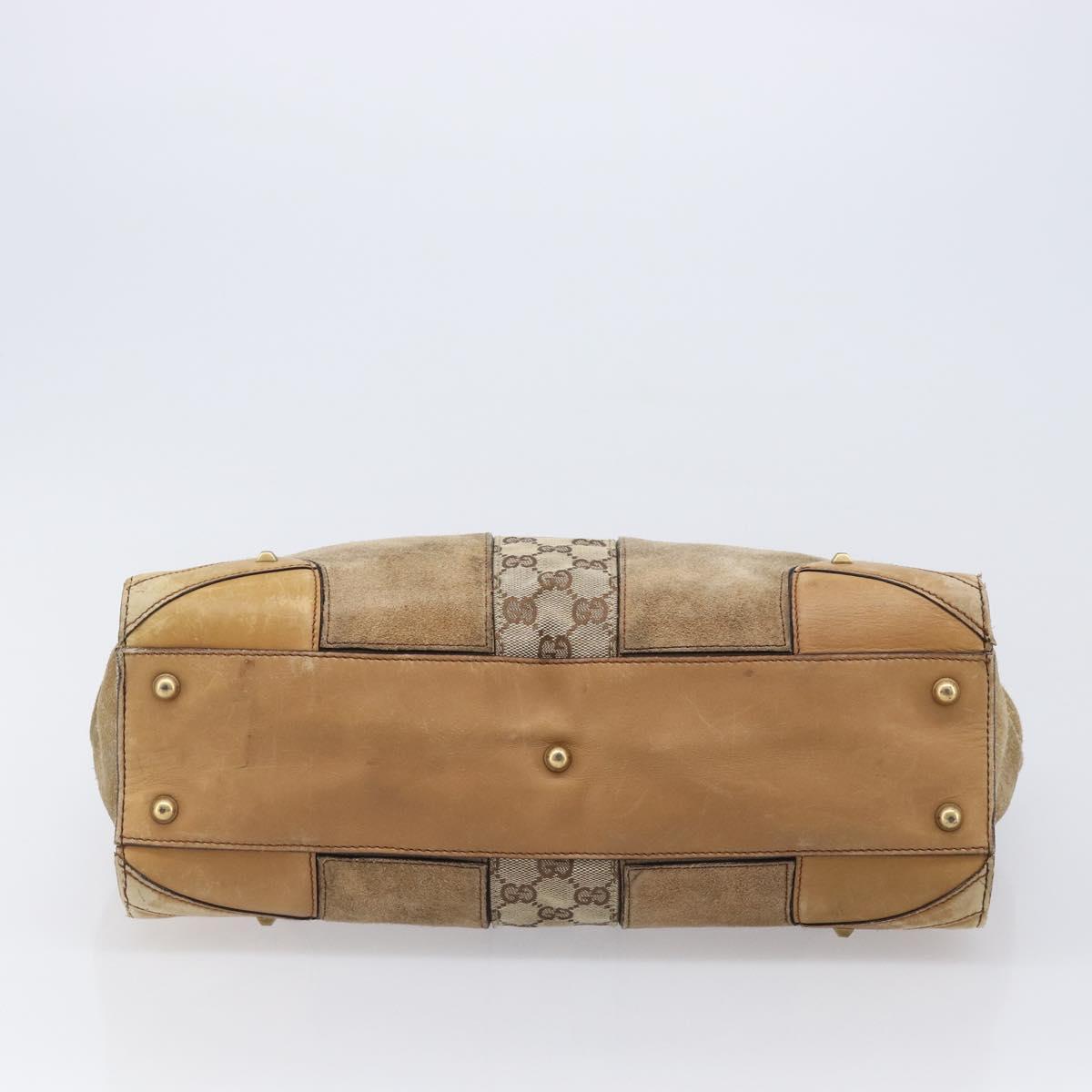 GUCCI GG Canvas Hand Bag Suede Beige Gold 120897 Auth 203634