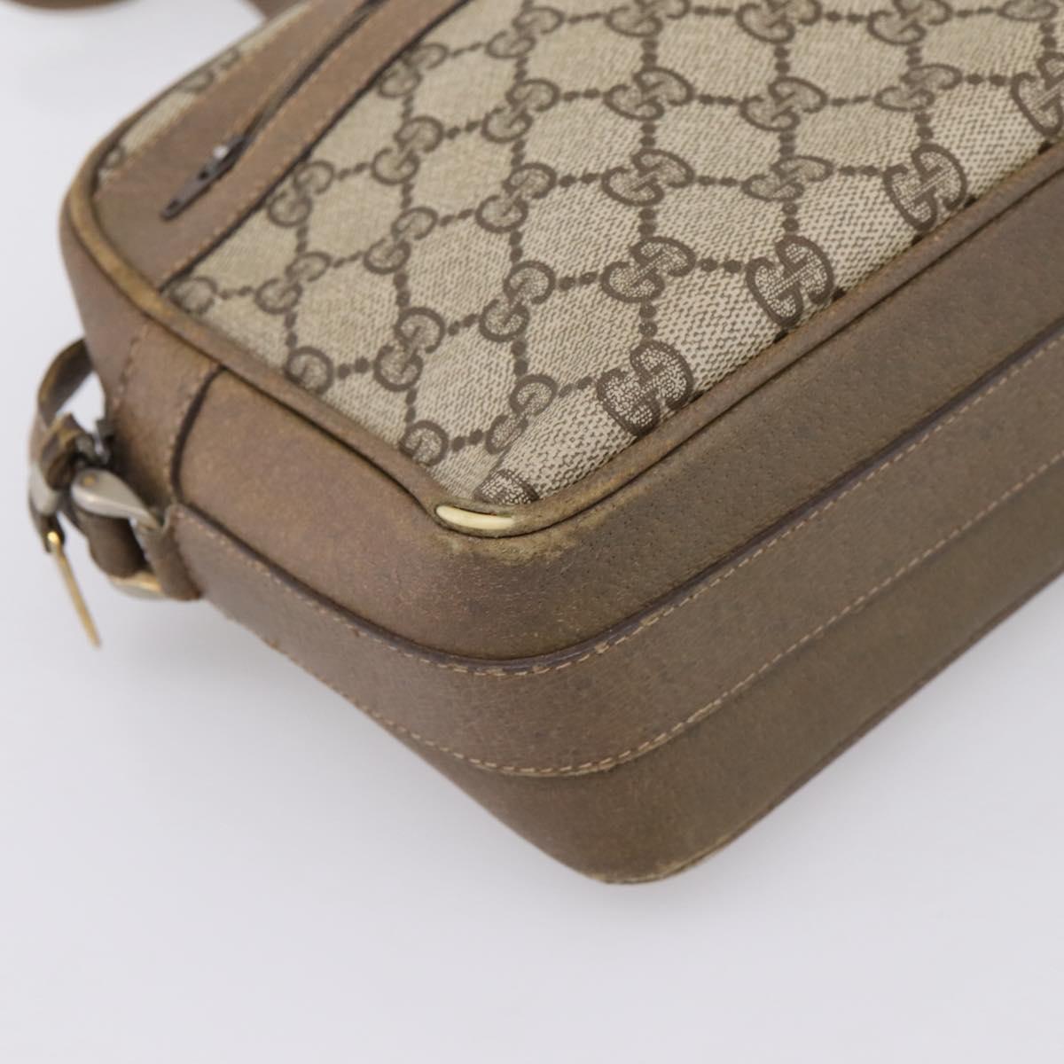 GUCCI GG Supreme Shoulder Bag PVC Beige Gold Auth 203635