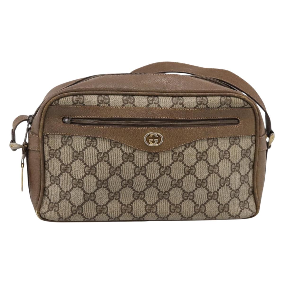GUCCI GG Supreme Shoulder Bag PVC Beige Gold Auth 203635