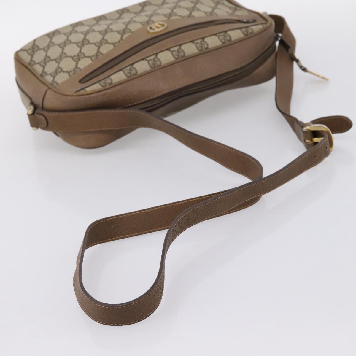 GUCCI GG Supreme Shoulder Bag PVC Beige Gold Auth 203635