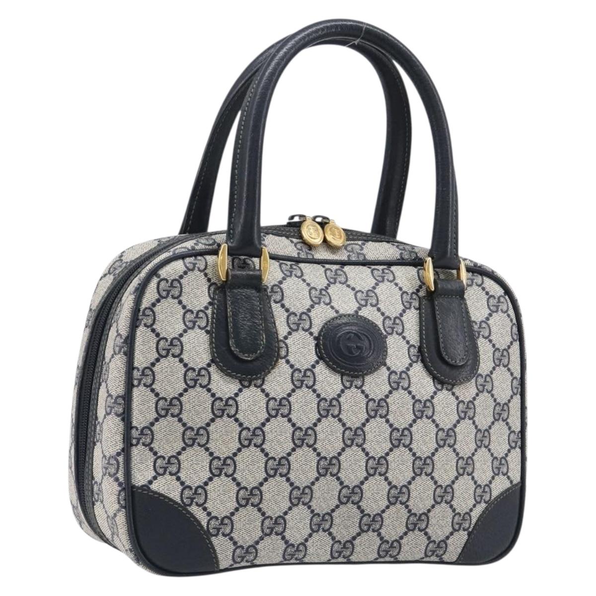 GUCCI GG Supreme Hand Bag PVC Navy Gold 000 58 0090 Auth 203639