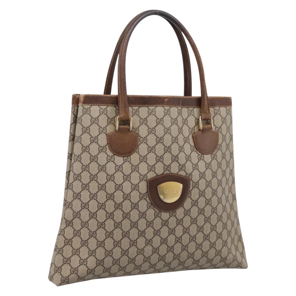 GUCCI GG Supreme Tote Bag PVC Beige Gold Auth 203643