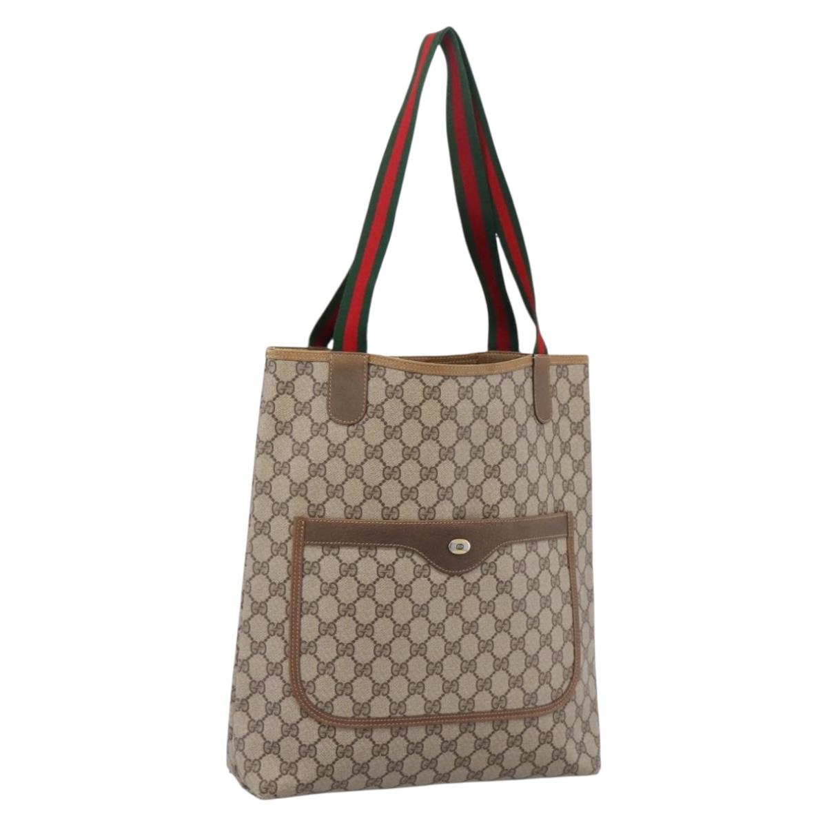 GUCCI GG Supreme Web Sherry Line Tote Bag PVC Beige Gold 40 02 003 Auth 203644