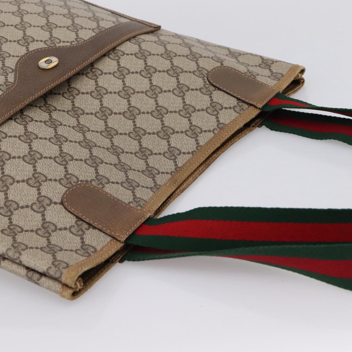 GUCCI GG Supreme Web Sherry Line Tote Bag PVC Beige Gold 40 02 003 Auth 203644
