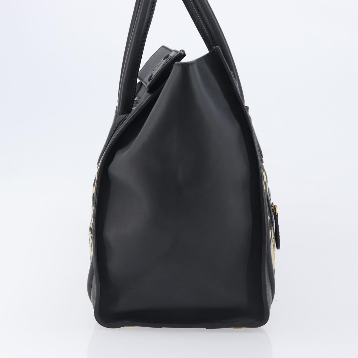 CELINE Luggage Mini Shopper Hand Bag Canvas Leather Black Gold Auth 203648A