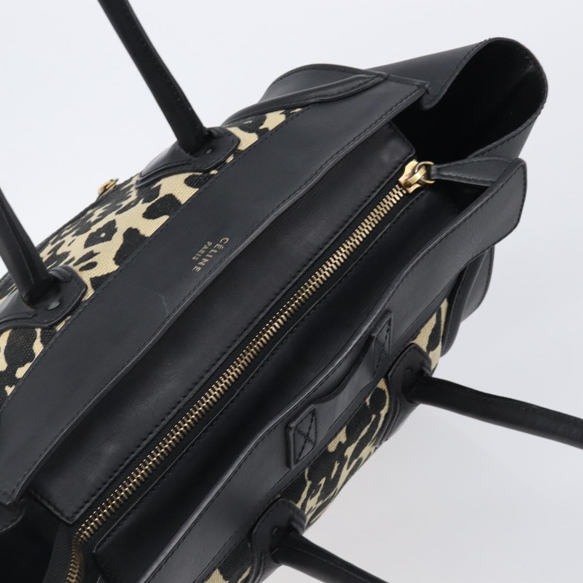 CELINE Luggage Mini Shopper Hand Bag Canvas Leather Black Gold Auth 203648A