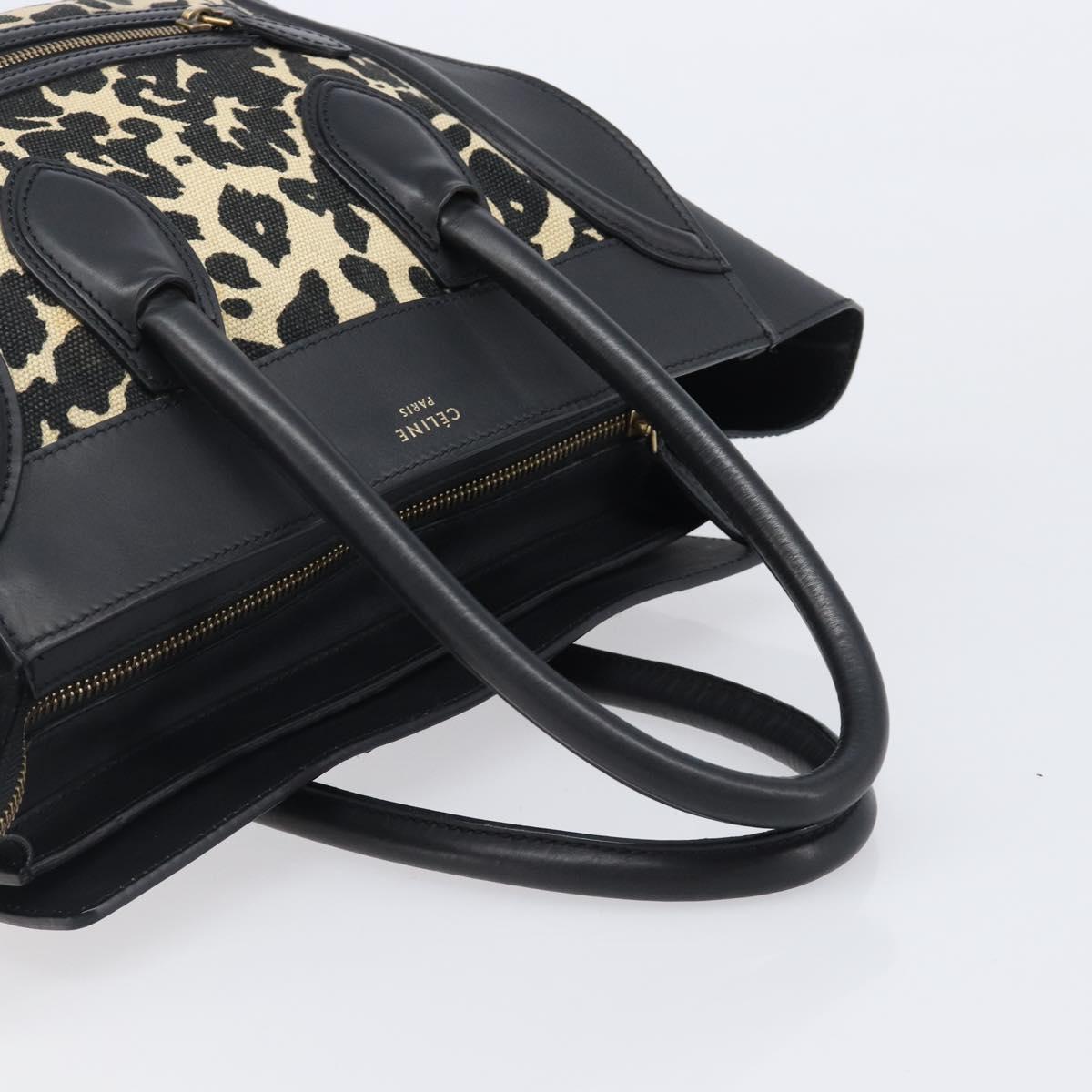 CELINE Luggage Mini Shopper Hand Bag Canvas Leather Black Gold Auth 203648A
