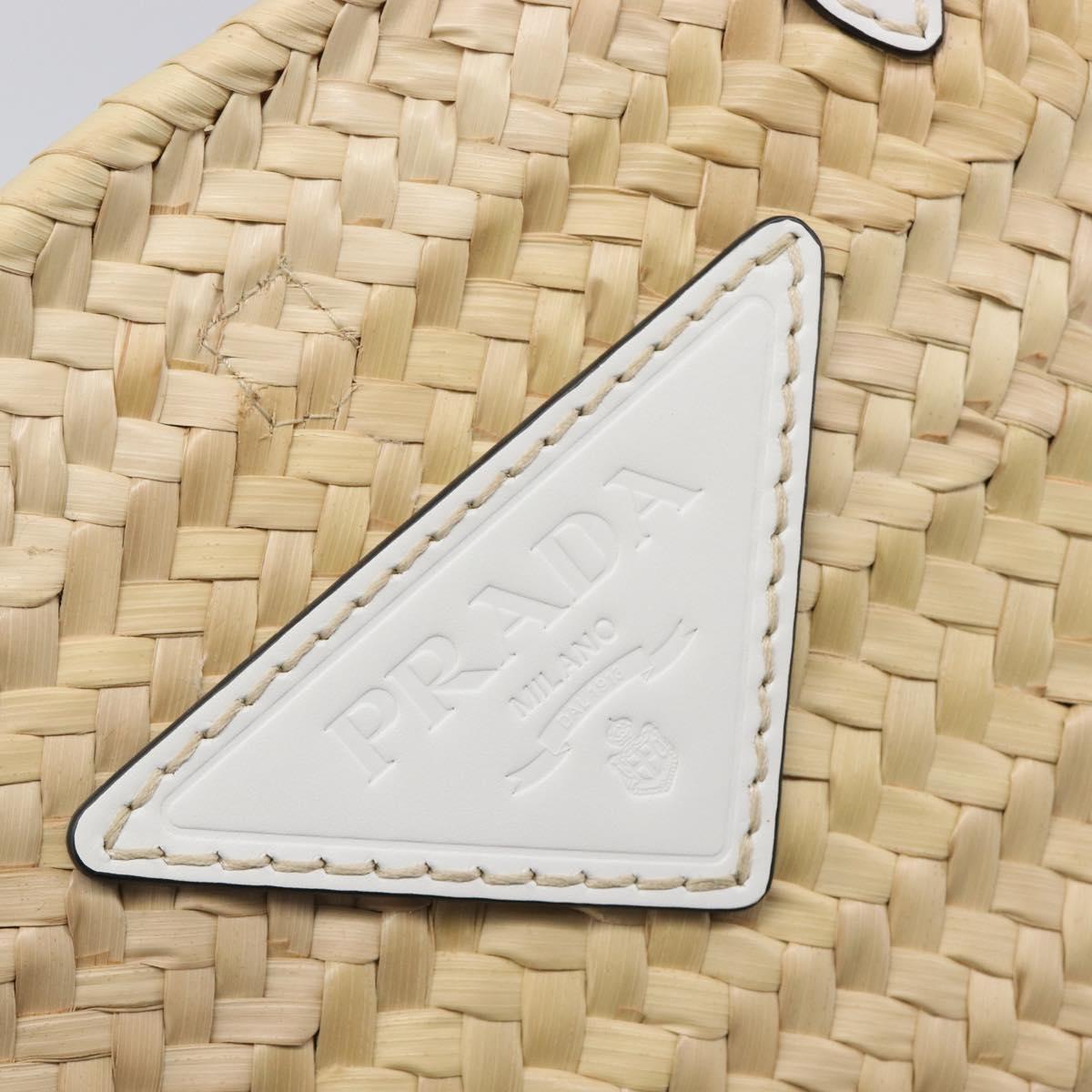 PRADA Woven Palm Tote Bag Raffia Beige Auth 203649M