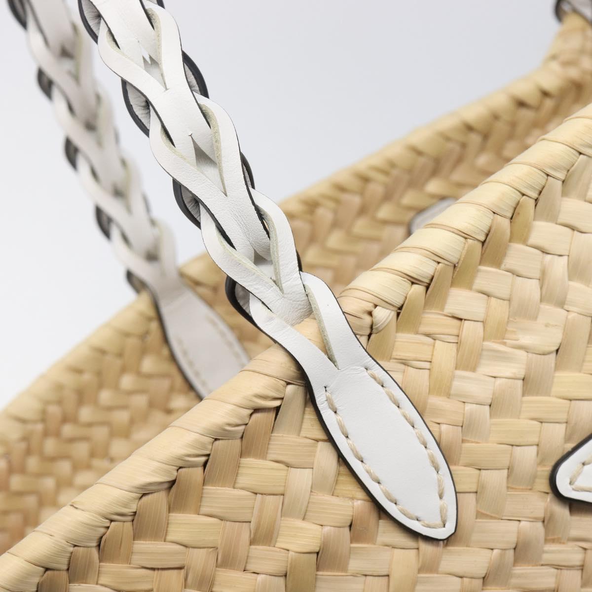 PRADA Woven Palm Tote Bag Raffia Beige Auth 203649M