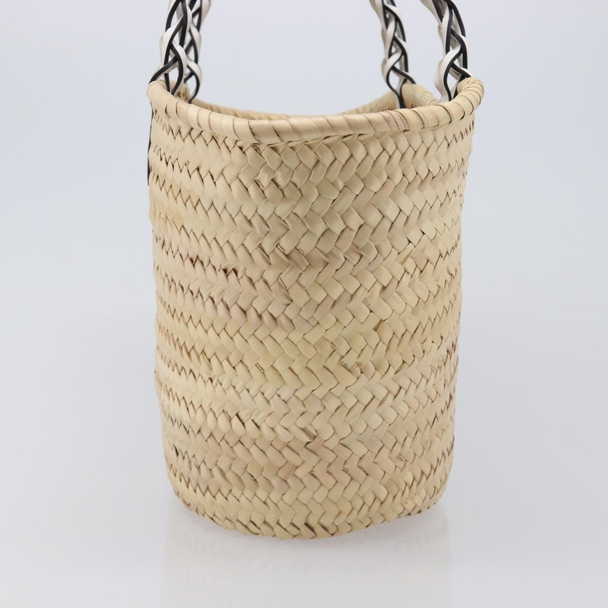 PRADA Woven Palm Tote Bag Raffia Beige Auth 203649M