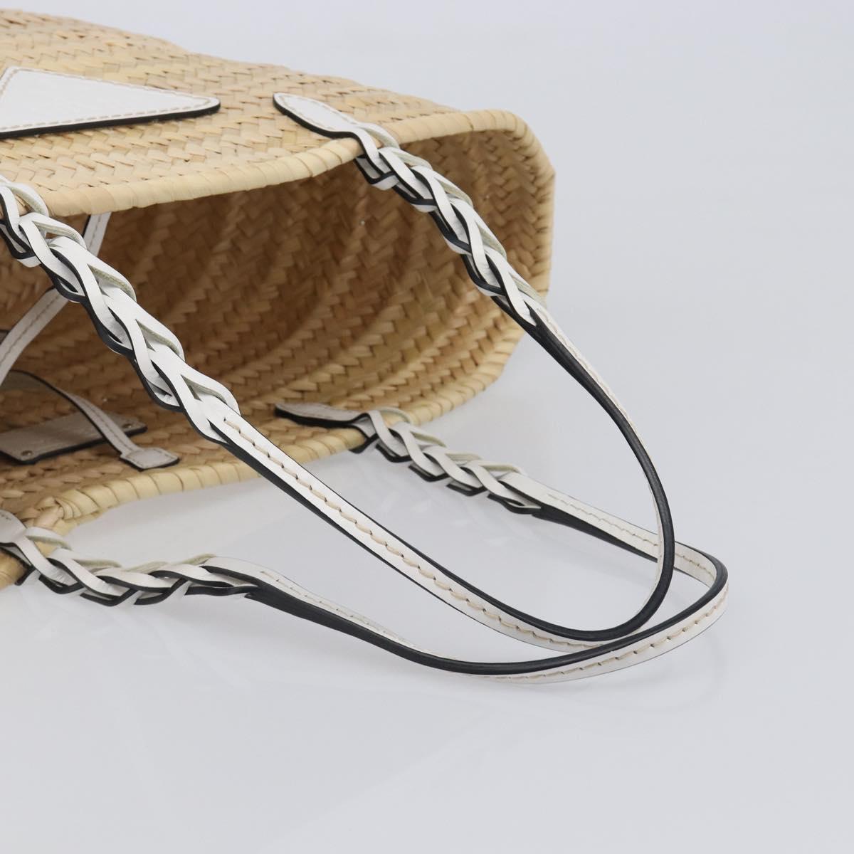 PRADA Woven Palm Tote Bag Raffia Beige Auth 203649M