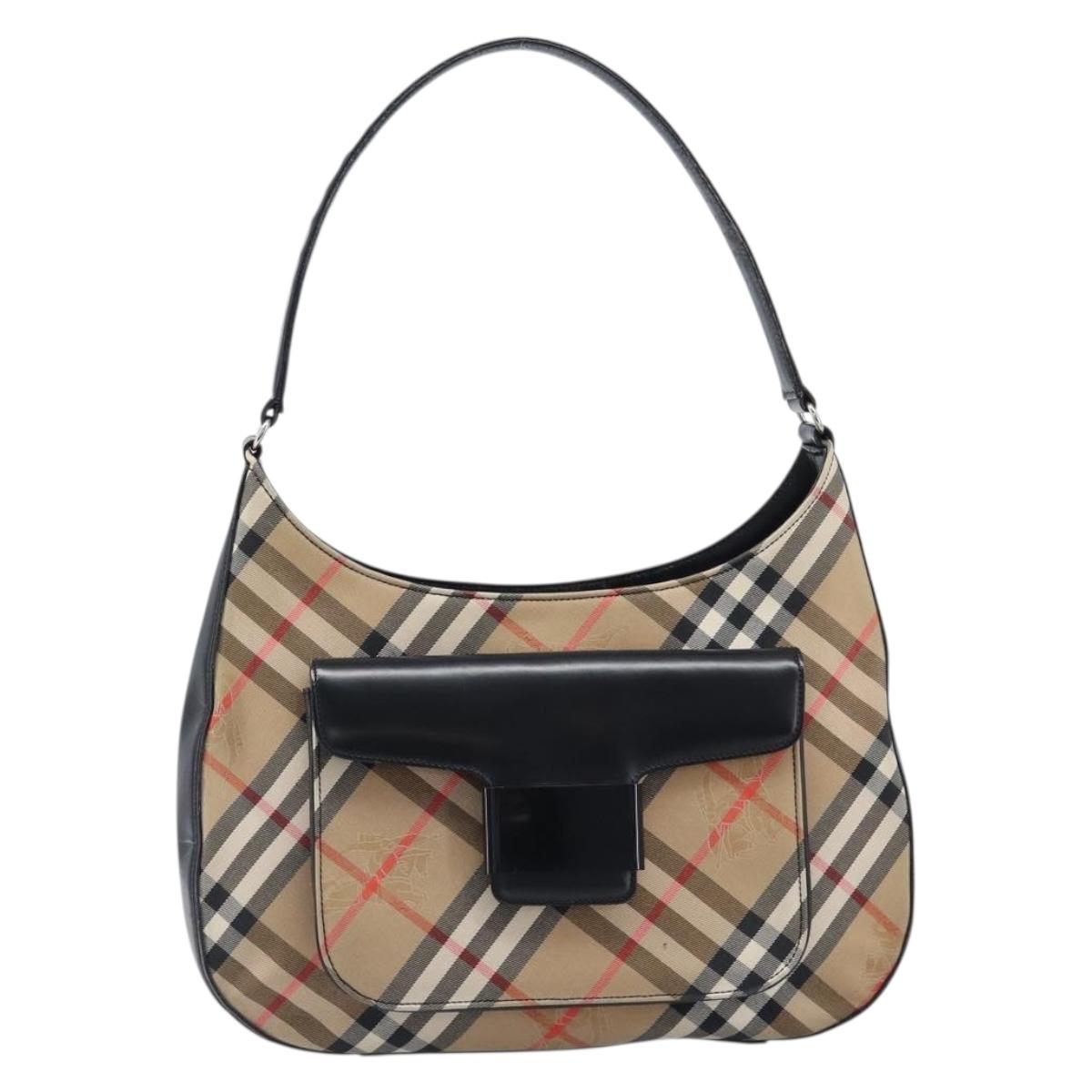 Burberrys Nova Check Shoulder Bag Canvas Beige Silver Auth 203651A