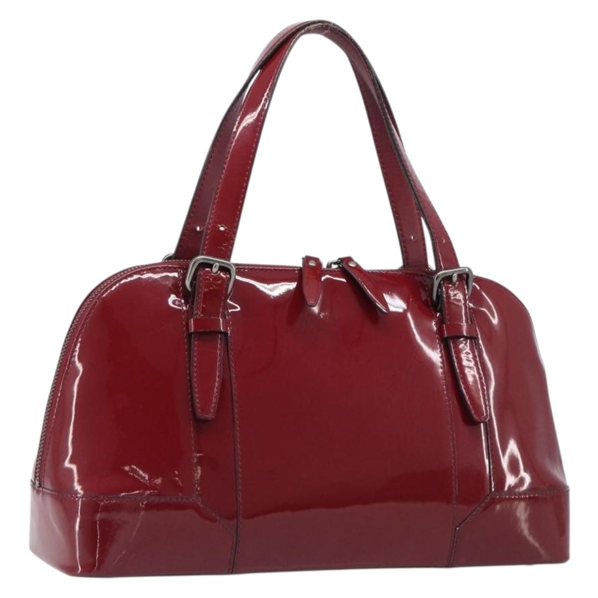 BURBERRY Hand Bag Patent Leather Red Silver Auth 203652