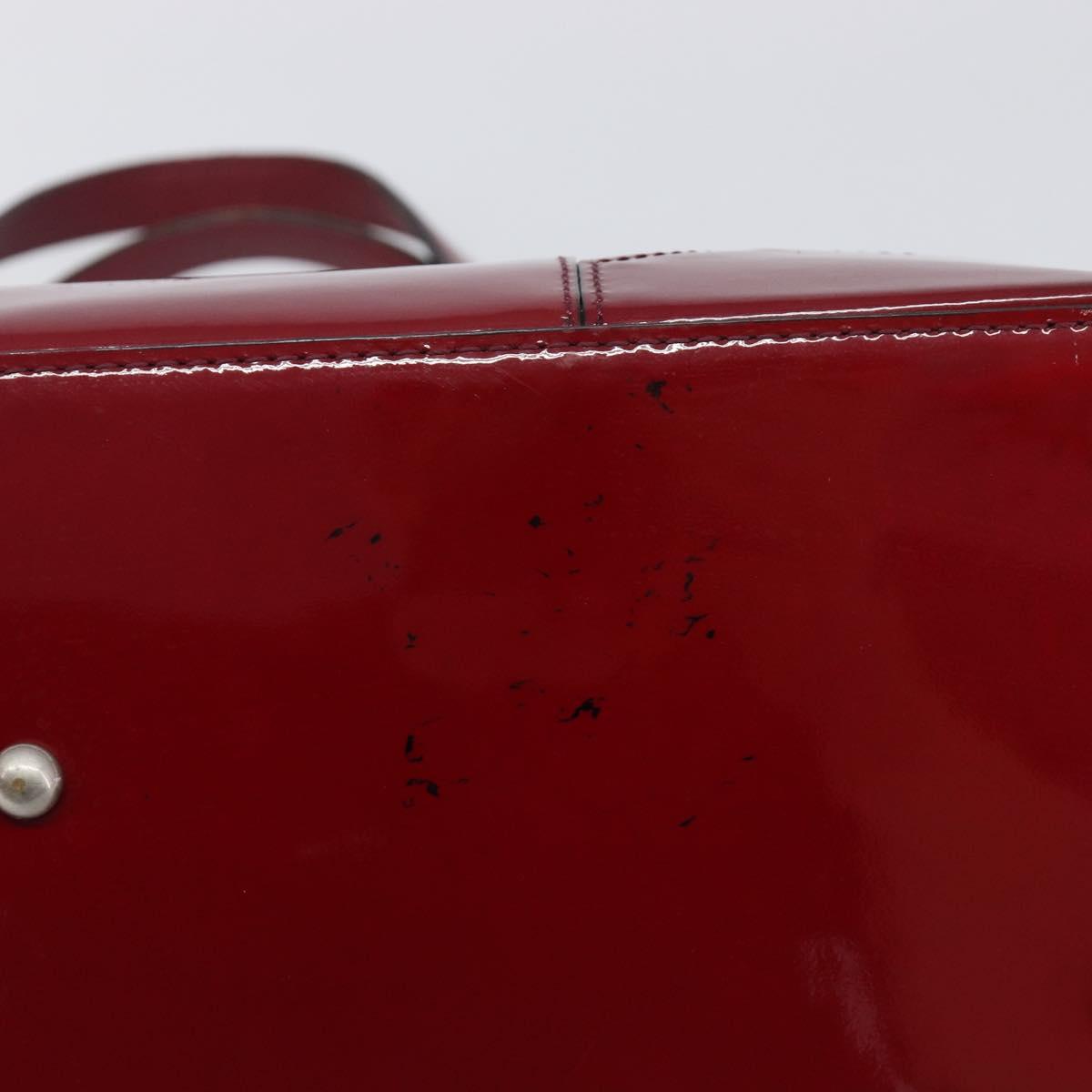 BURBERRY Hand Bag Patent Leather Red Silver Auth 203652