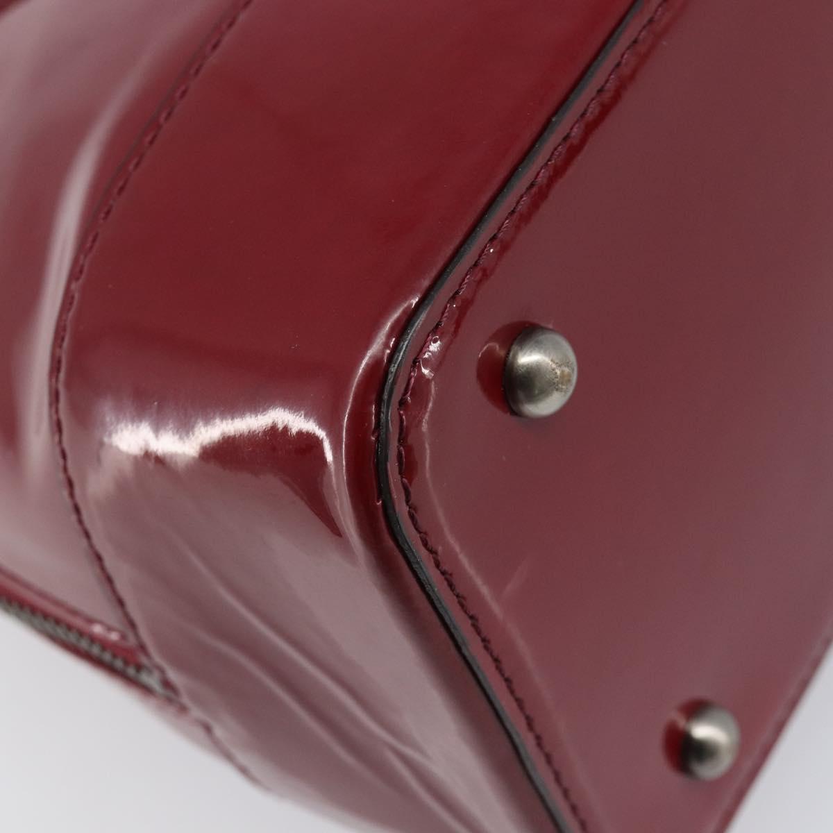 BURBERRY Hand Bag Patent Leather Red Silver Auth 203652