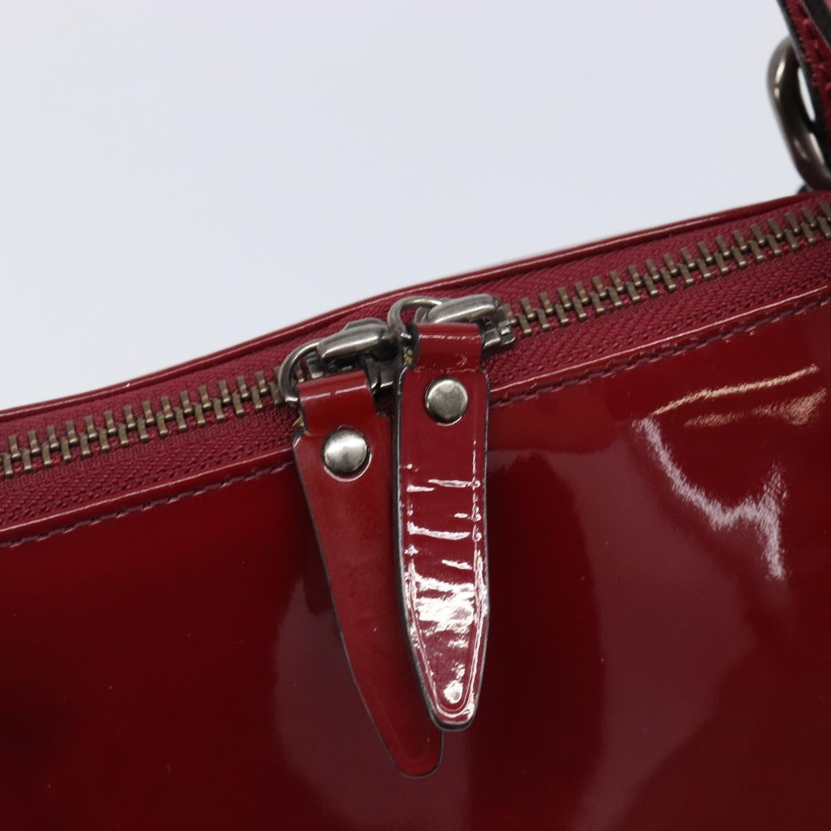BURBERRY Hand Bag Patent Leather Red Silver Auth 203652