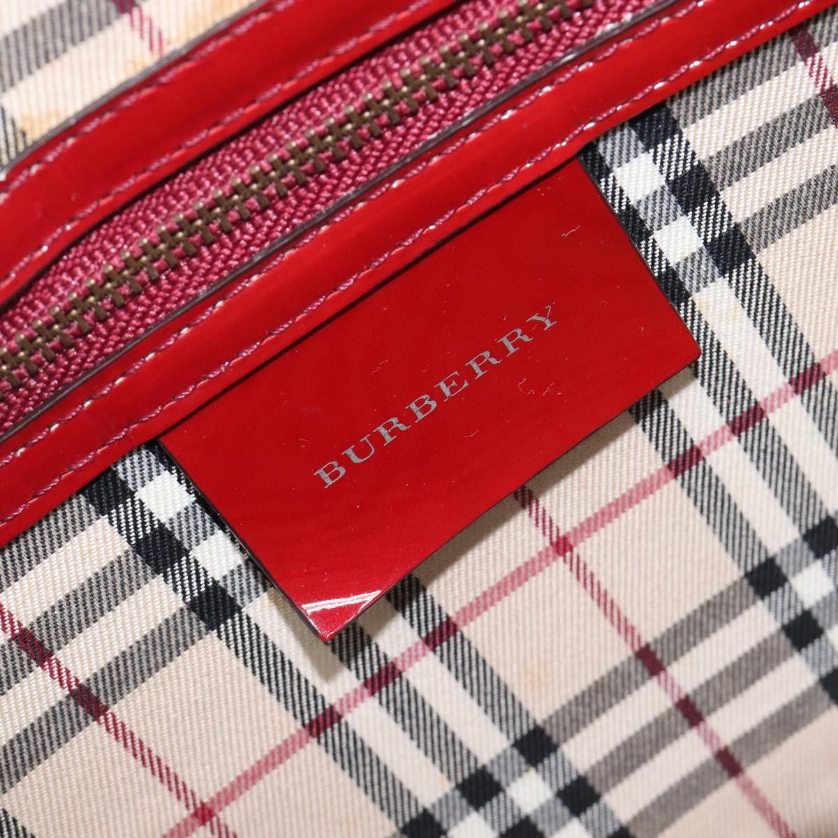 BURBERRY Hand Bag Patent Leather Red Silver Auth 203652