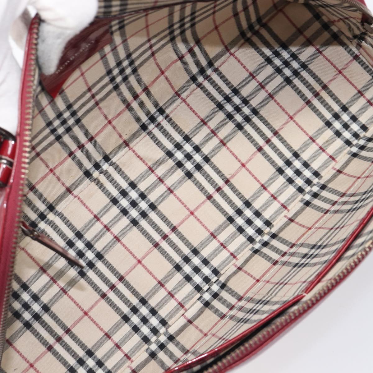 BURBERRY Hand Bag Patent Leather Red Silver Auth 203652