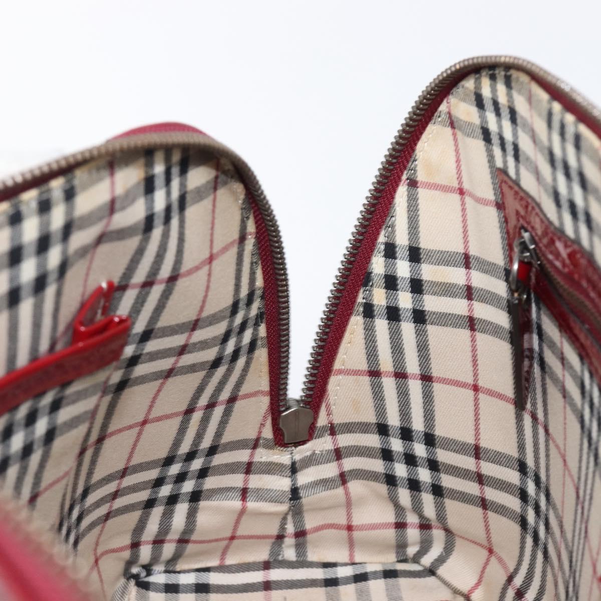 BURBERRY Hand Bag Patent Leather Red Silver Auth 203652