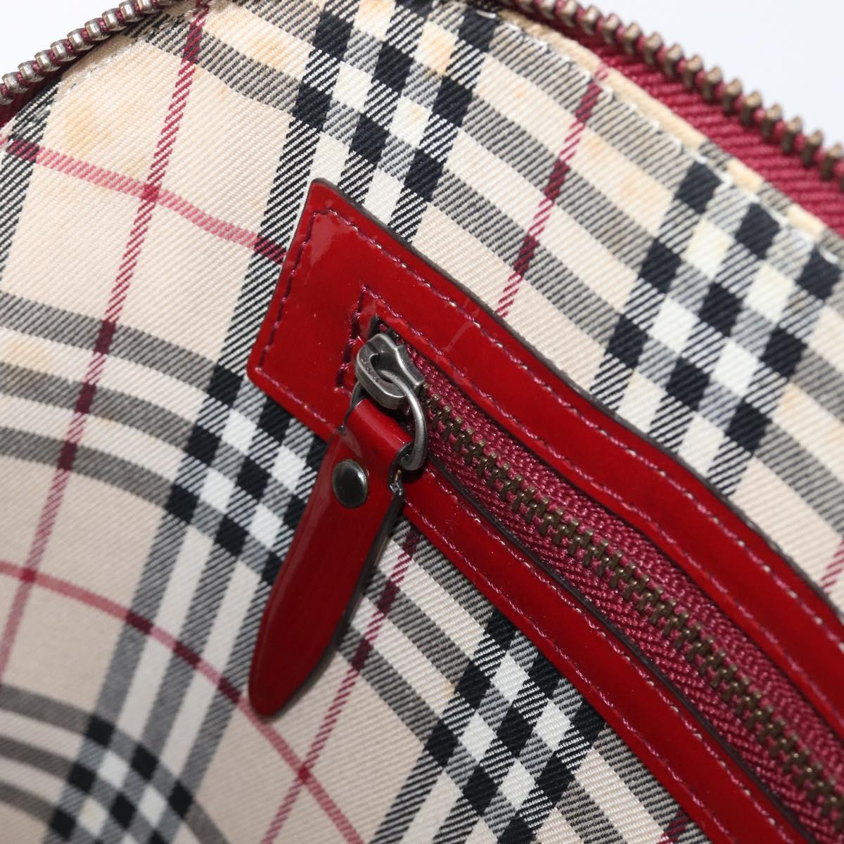 BURBERRY Hand Bag Patent Leather Red Silver Auth 203652