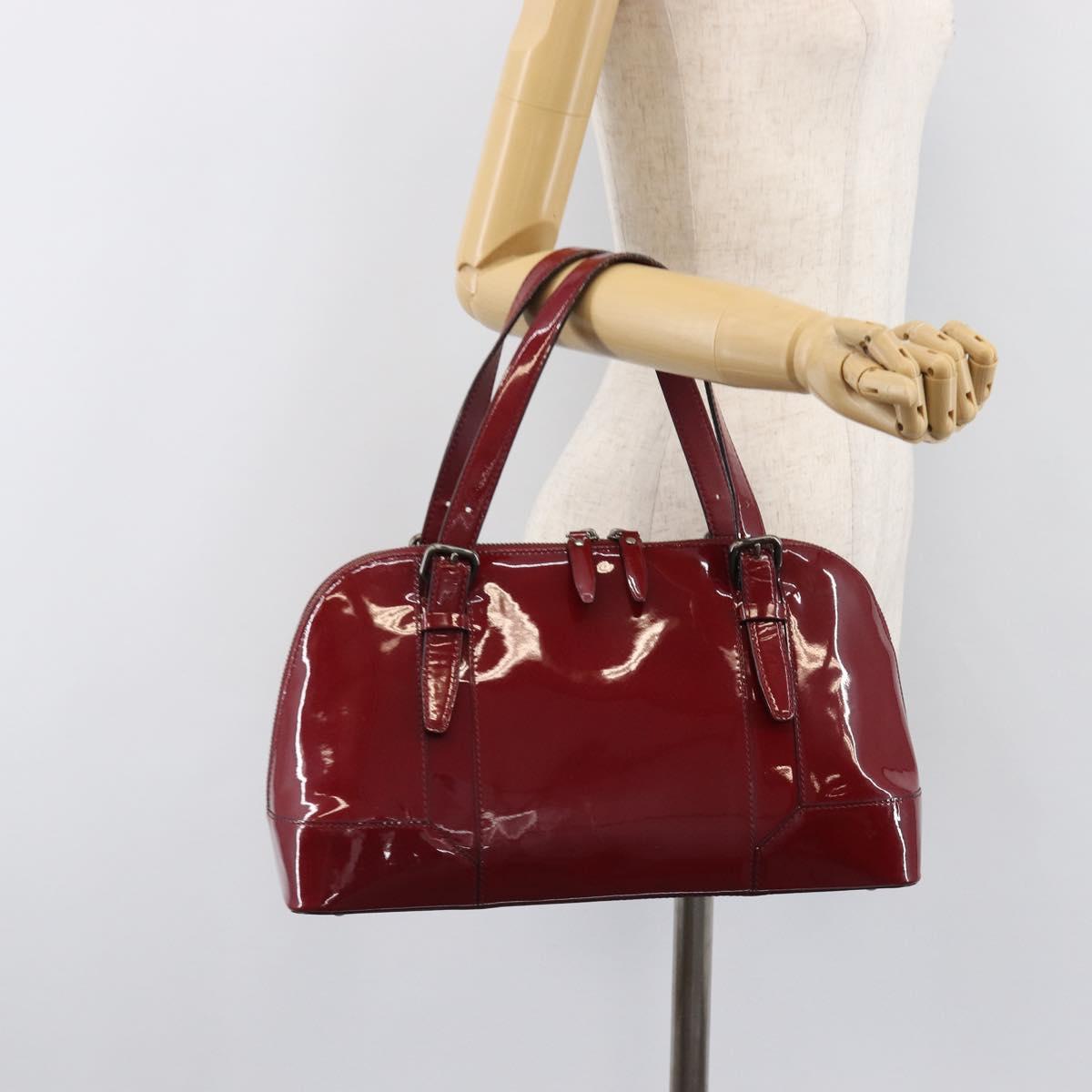 BURBERRY Hand Bag Patent Leather Red Silver Auth 203652