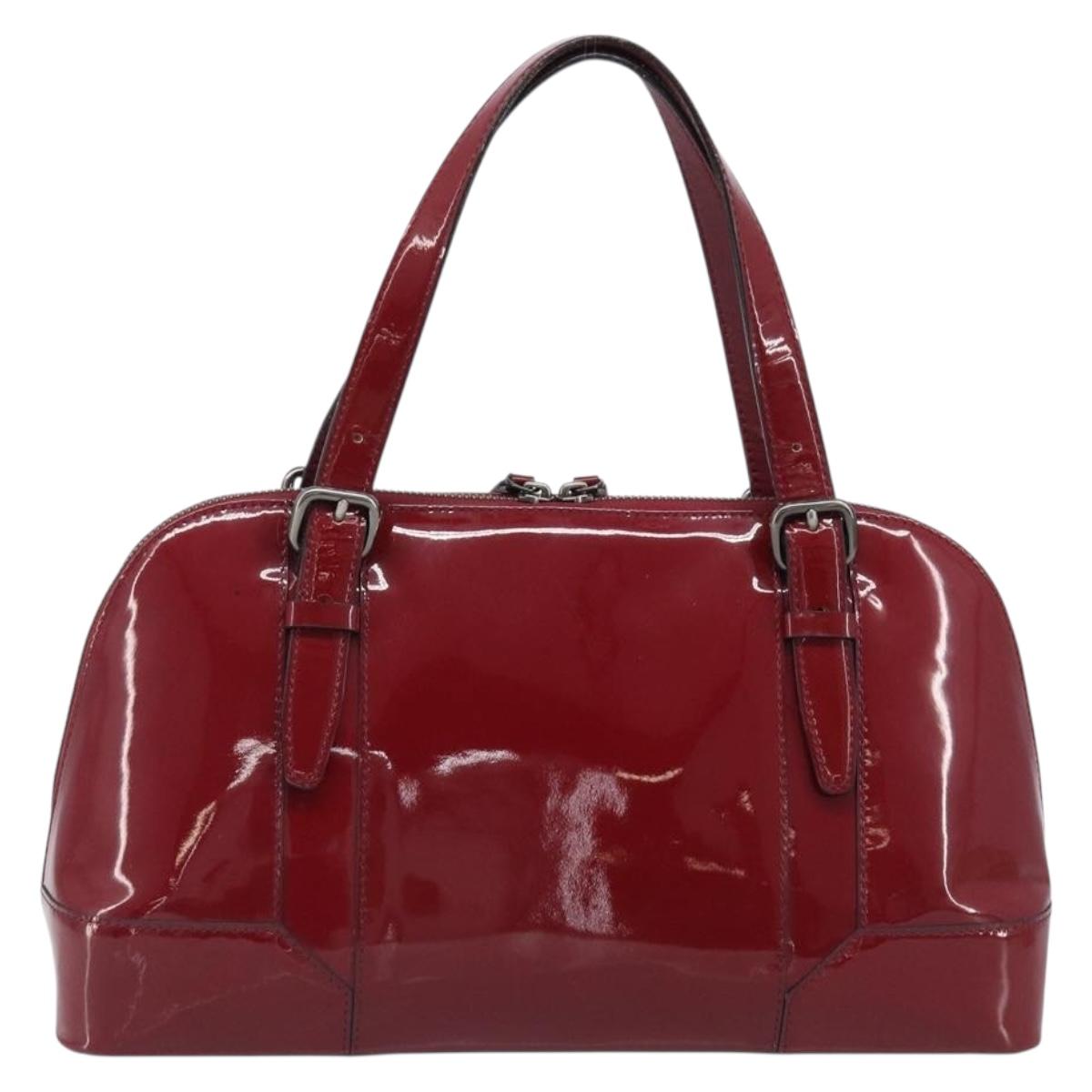 BURBERRY Hand Bag Patent Leather Red Silver Auth 203652
