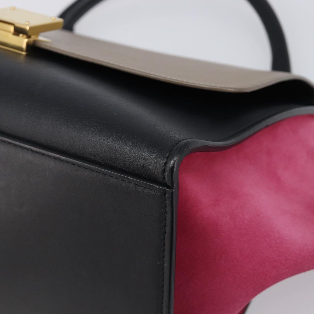 CELINE Trapeze Hand Bag Leather 2way Beige Gold Auth 203653