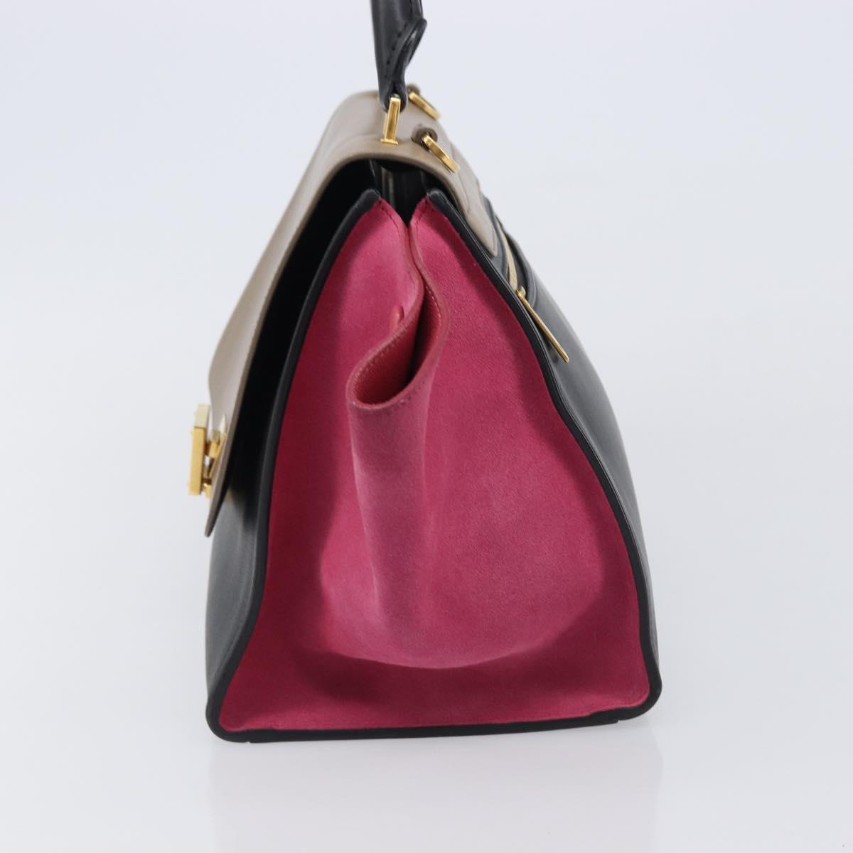 CELINE Trapeze Hand Bag Leather 2way Beige Gold Auth 203653