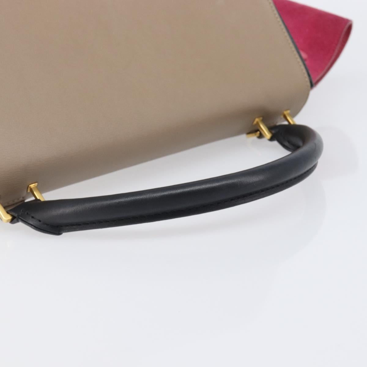 CELINE Trapeze Hand Bag Leather 2way Beige Gold Auth 203653