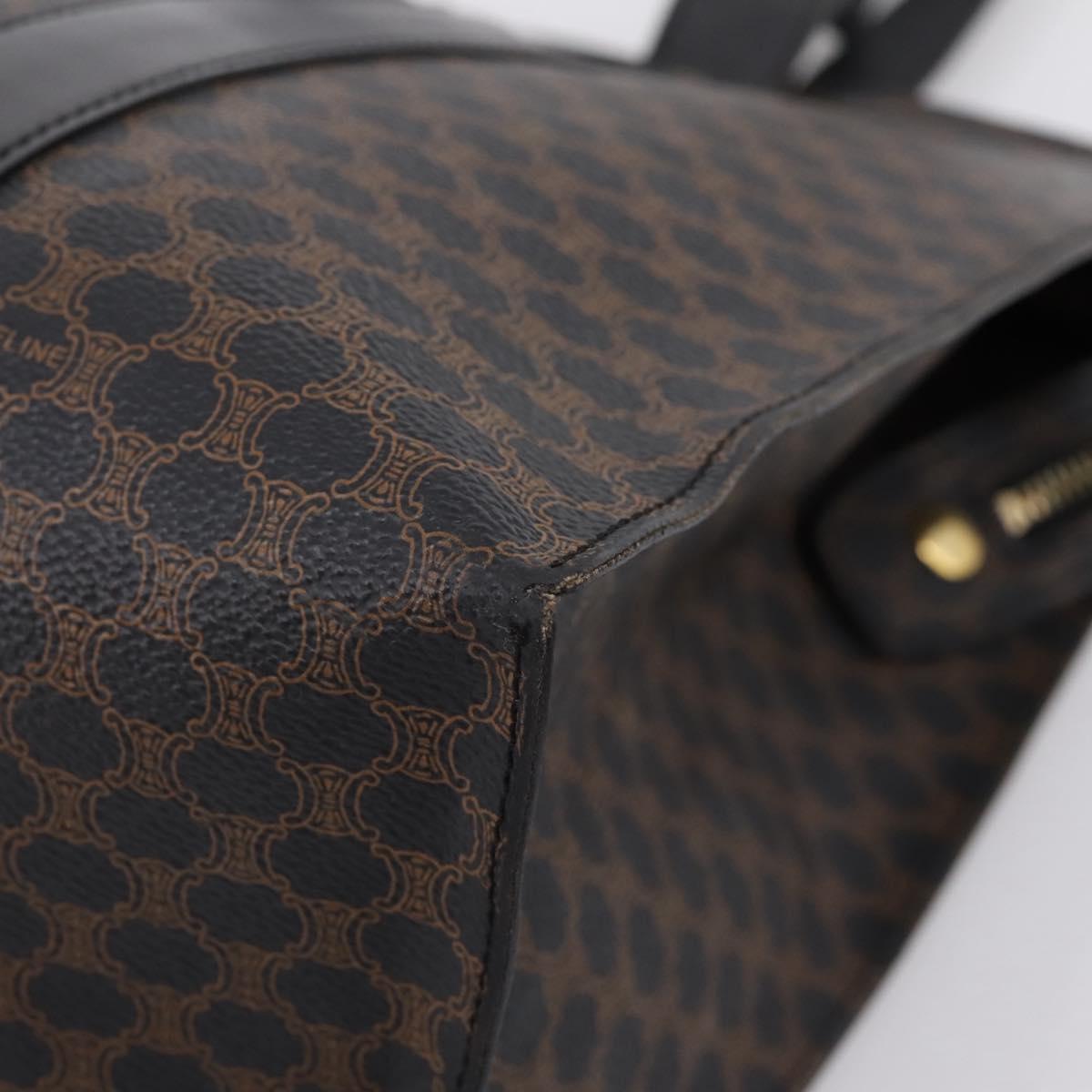 CELINE Macadam Canvas Tote Bag PVC Leather Black Gold Auth 203654A