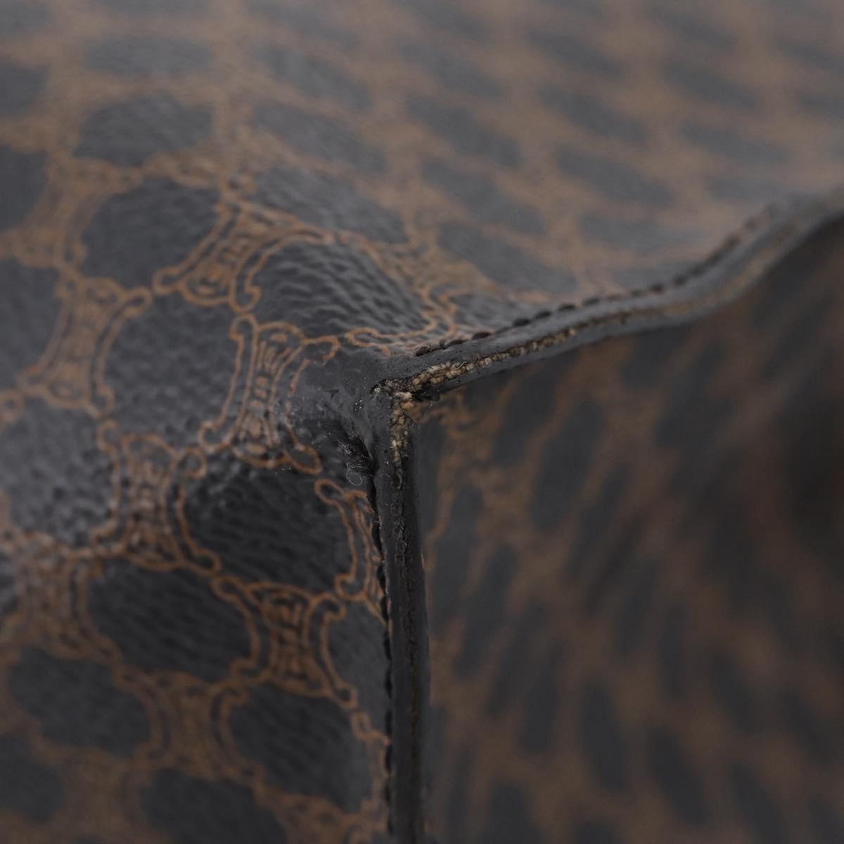 CELINE Macadam Canvas Tote Bag PVC Leather Black Gold Auth 203654A