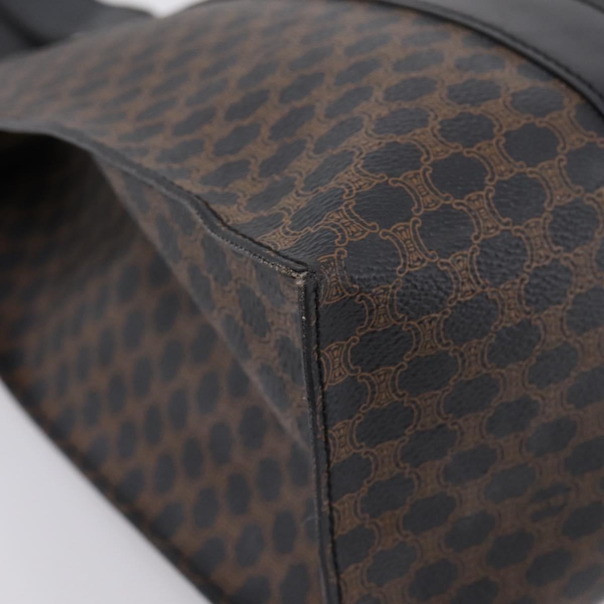 CELINE Macadam Canvas Tote Bag PVC Leather Black Gold Auth 203654A
